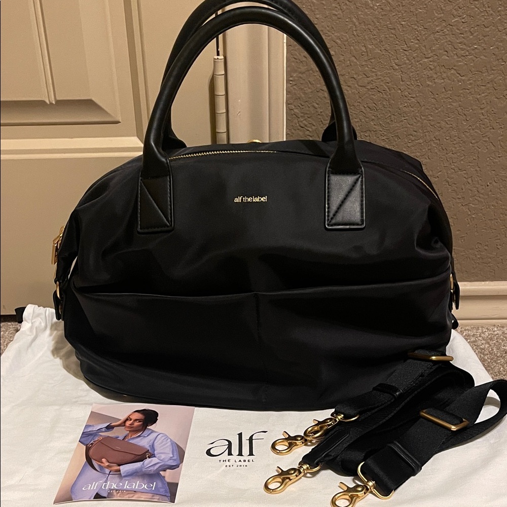 Alf The Label Ali Carryall Nylon 5-Way Bag NEW Black-Gold - Picture 2 of 15